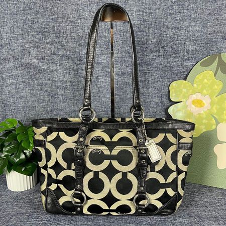 Coach Tasche Damen C Muster Schwarz Beige Schultertasche Led