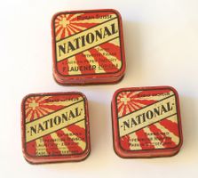 3 antike Blechdosen Farbband Launer National Schweiz