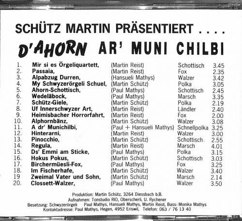 CD: M.Schütz Schwyzerörgeli Quartett D'Ahorn AR' MUNI CHILBI CD – Usato da Kandergrund venduto da Sososo 1