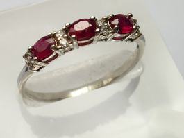 Silber 925 Ring mit Rubin für Damen US Gr. 57