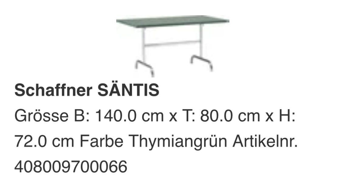 Schaffner Tavoli: Schaffner Säntis Gartentisch Thymiangrün 140 x 80cm – Usato da Zürich venduto da 1volino 5