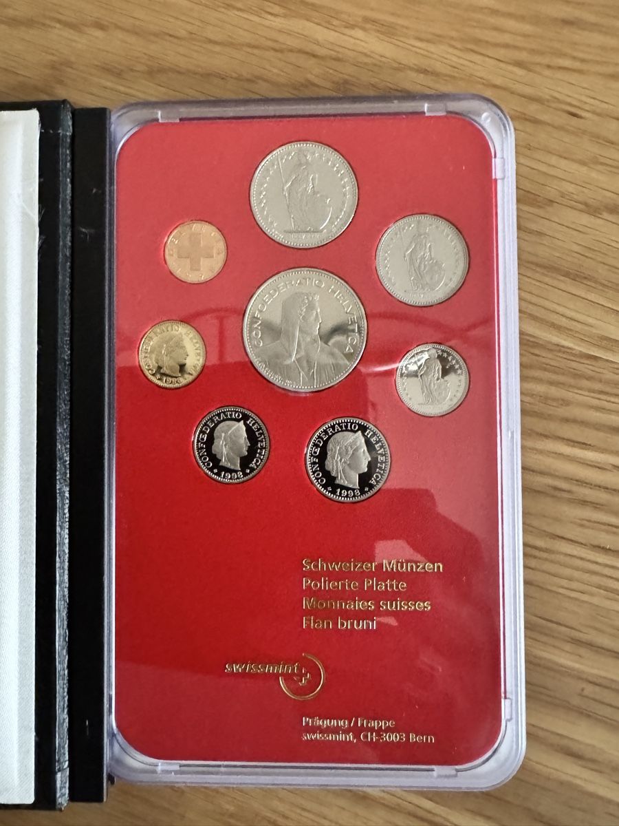 Tutti le monete: Schweizer Münzsätze Polierte Platte 1998 Set OVP – Nuovo e nell'imballaggio originale da Basel venduto da triniswiss68 3
