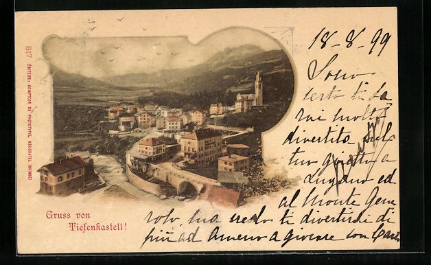 Cartoline postali: AK Tiefenkastel, Ortsansicht mit Fluss – Usato da Berlin venduto da bartko-reher