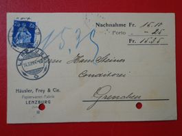 Vollstempel + Dokument 1914 HELVETIA 25, LENZBURG / GRENCHEN