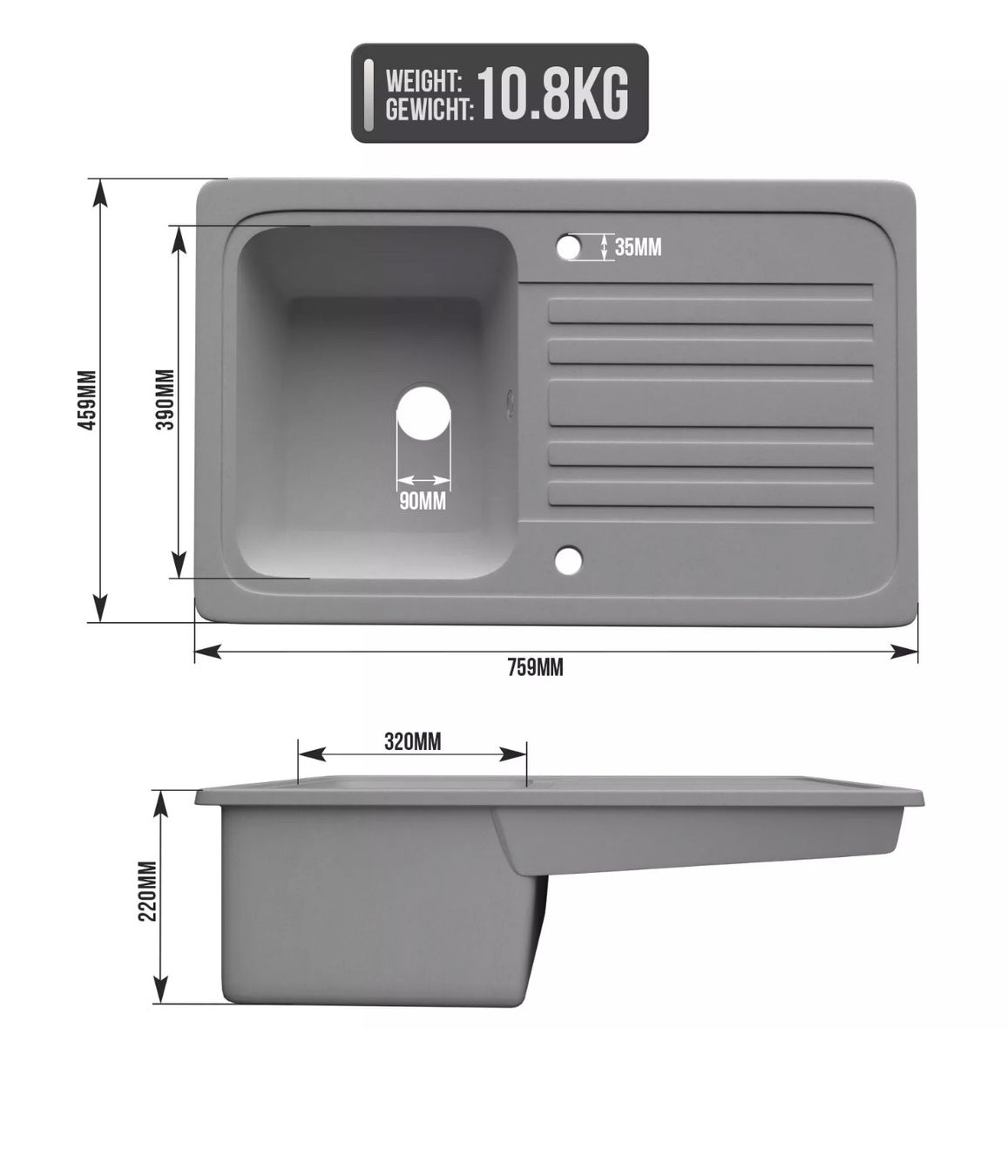Lavabi & lavandini: + Granitspüle + Siphon Einbauspüle Komplet set – Nuovo e nell'imballaggio originale da Amriswil venduto da JaJa-Express 9
