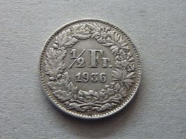 1/2 Fr.  1936 nur 0,40 Mio. Prägungen.