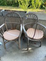 2er-Set Vintage Rattan Armlehnenstühle