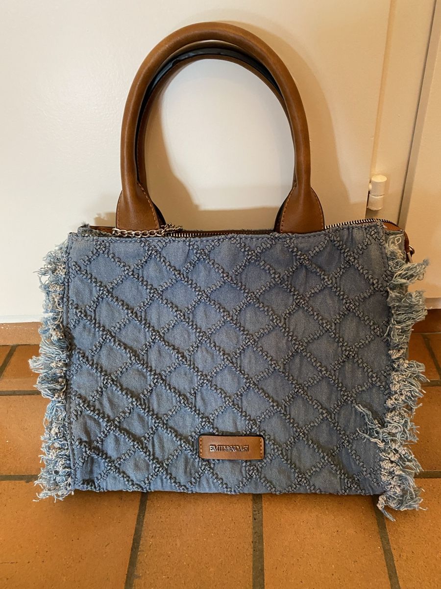 Taschen für Damen: Handtasche Denim Optik Fransen braune Griffe – Neu (gemäss Beschreibung) aus Arni AG von EW4239ew