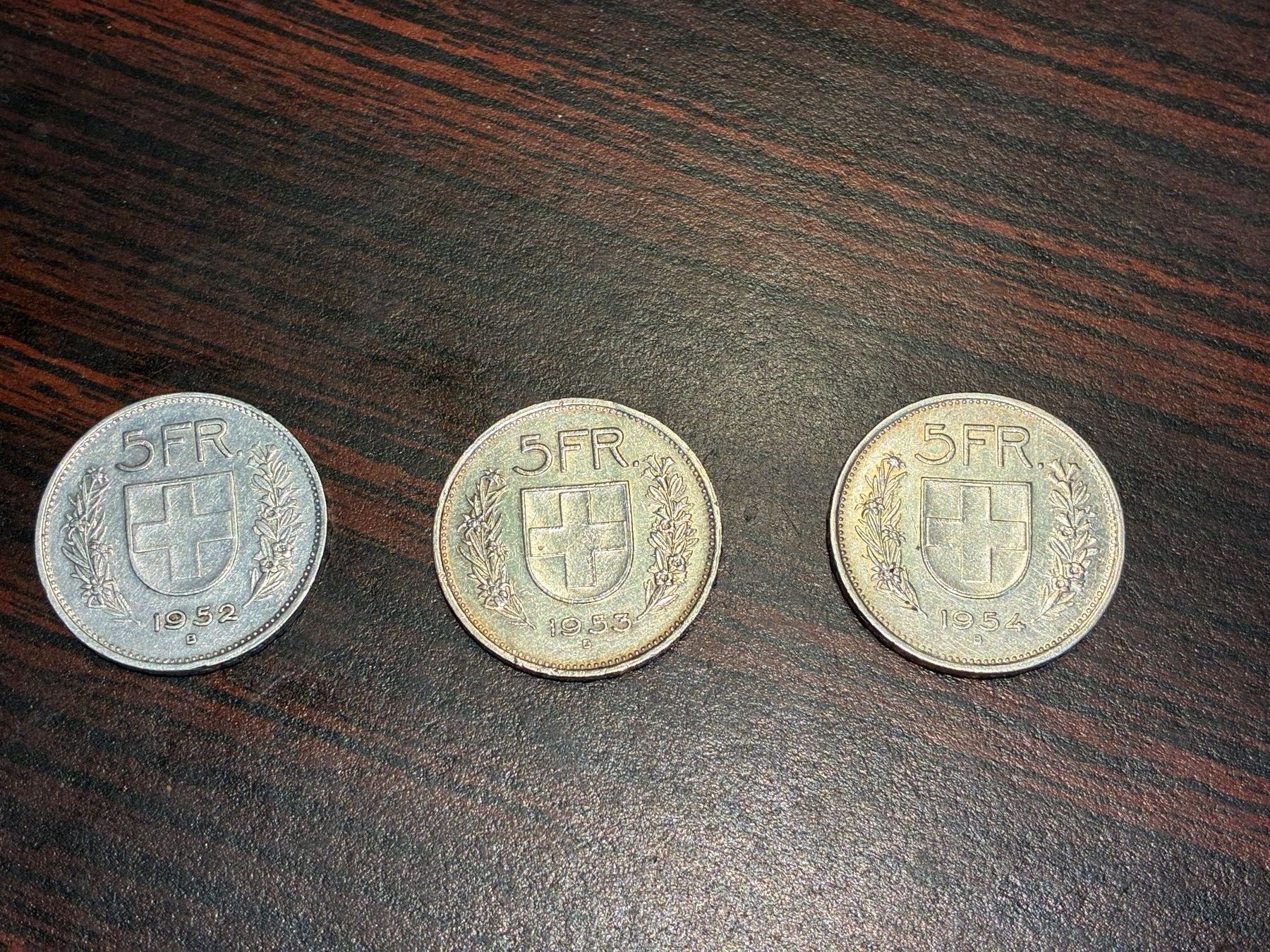 Tutti le monete: Silbermünzen 5 Fr. 1952, 1953, 1954 – Usato da Savosa venduto da Fransis