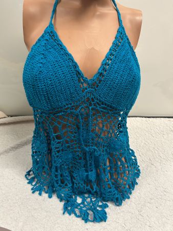 TOP HÄKELTOP TURQUOISE NETZOPTIK ONE SIZE NEU Gratis Versand