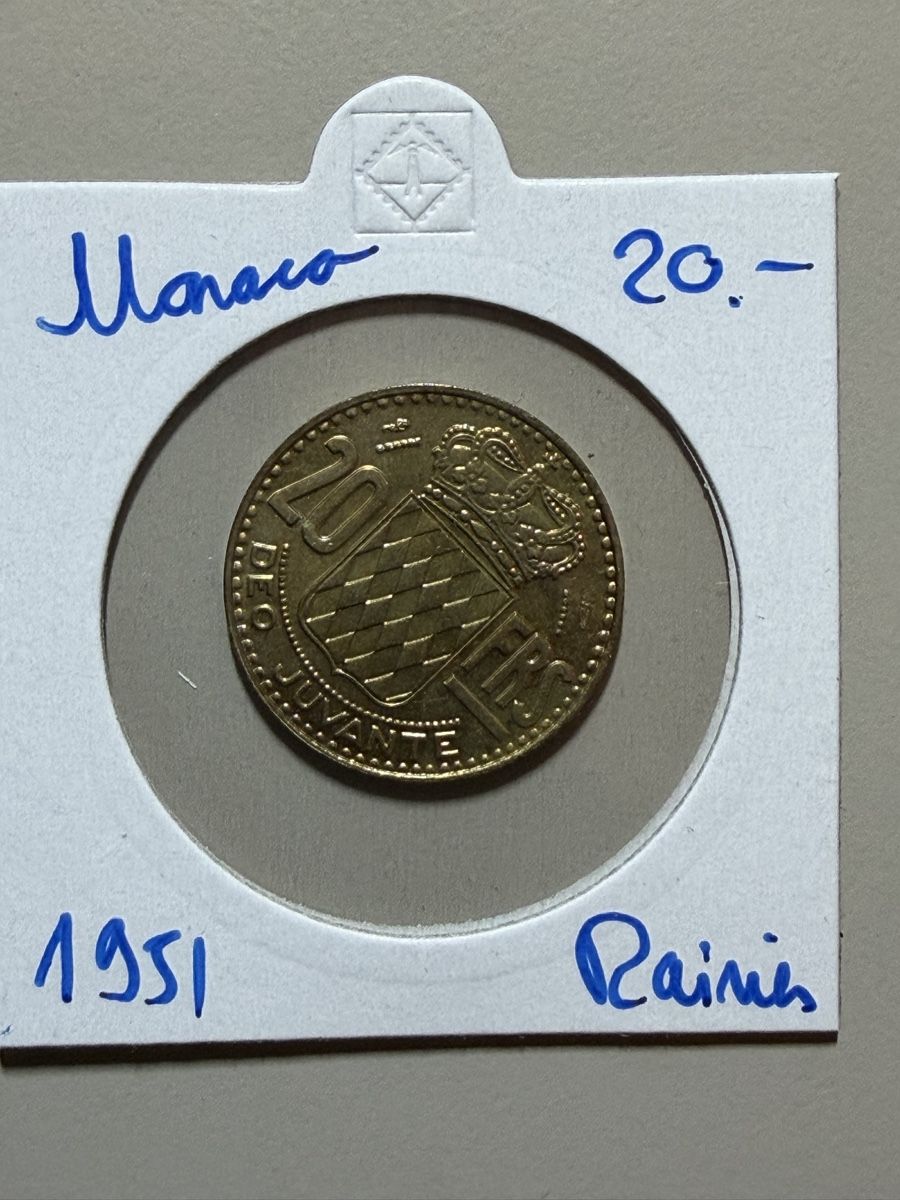 Tutti le monete: Monaco - 20 francs - 1951 - Rainier  – Usato da Payerne venduto da Mike1682