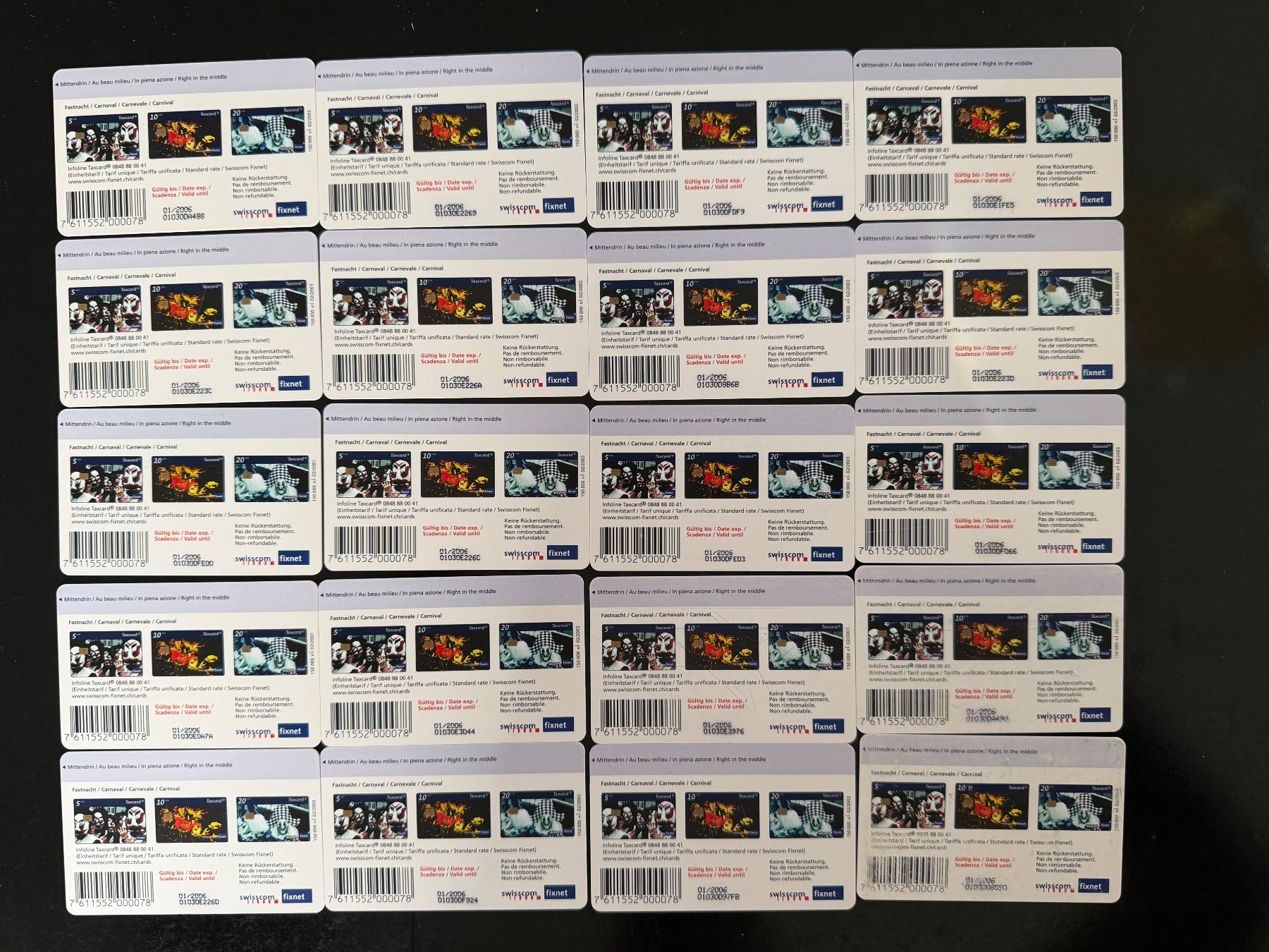 Swisscom Telefon- & Taxkarten: 20 cartes téléphonique du carnaval. – Gebraucht aus Peseux von philstyle 1