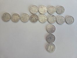 15 Stk. 1 Franc Münzen Frankreich 1942,1943, 1944, 1945 1947