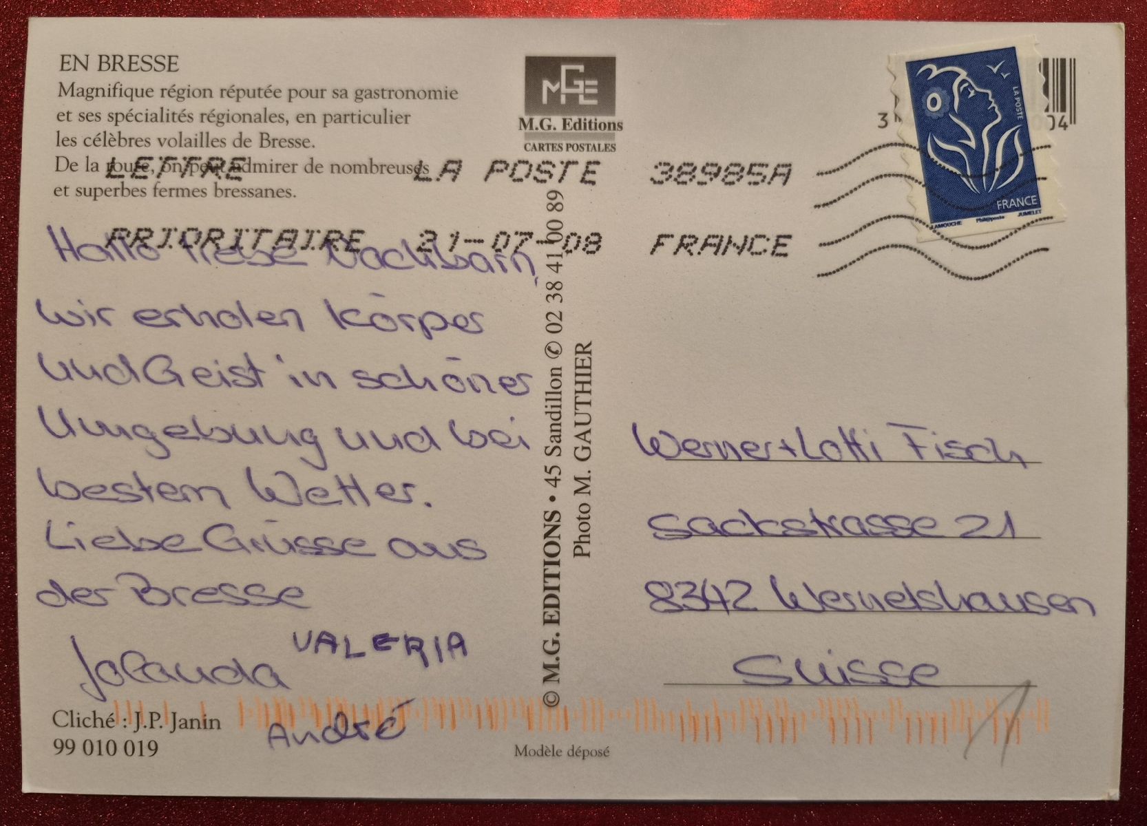 Ansichtskarten: En Bresse Frankreich 2008 – Gebraucht aus Melchnau von Arthurius 1