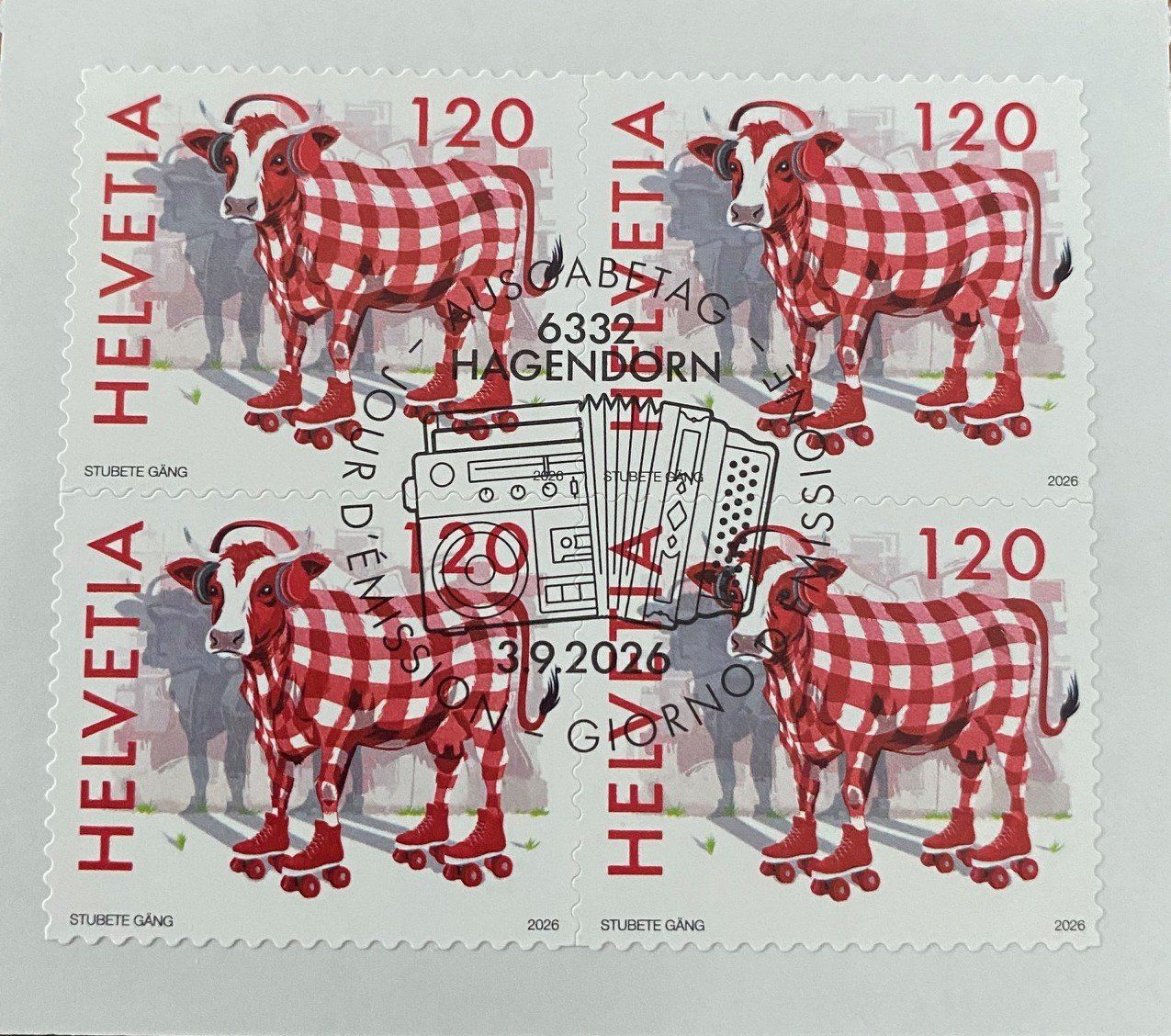 Alle Briefmarken: Viererblock gest. 2026 "Designed by Stubete Gäng" – Gebraucht aus Aedermannsdorf von Sennahoy11