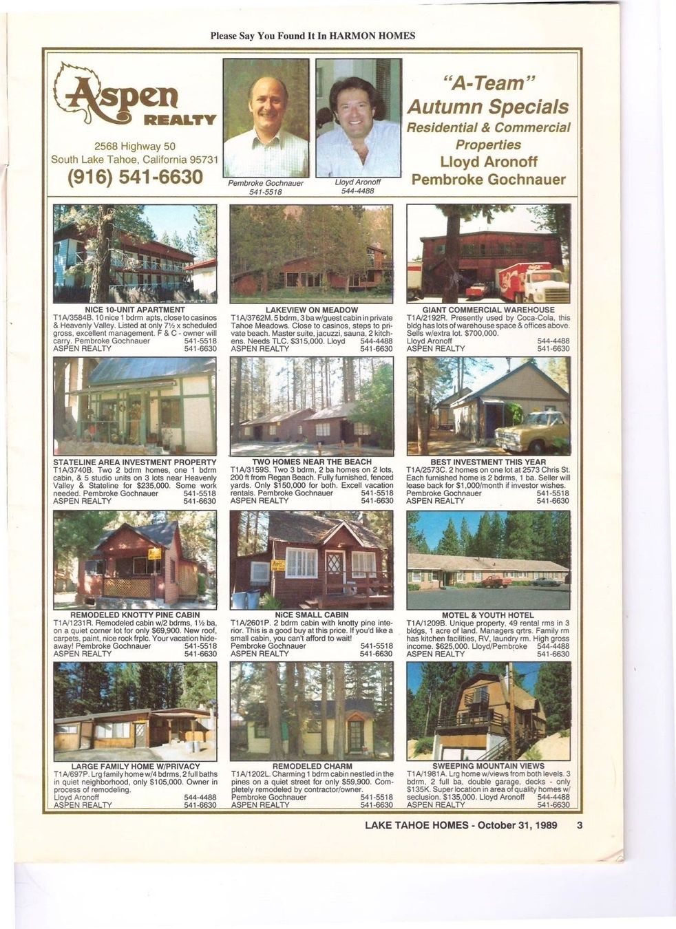 Zeitschriften & Magazine: homes 1989 - Lake Tahoe – Gebraucht aus Nunningen von mercury-for-books 2