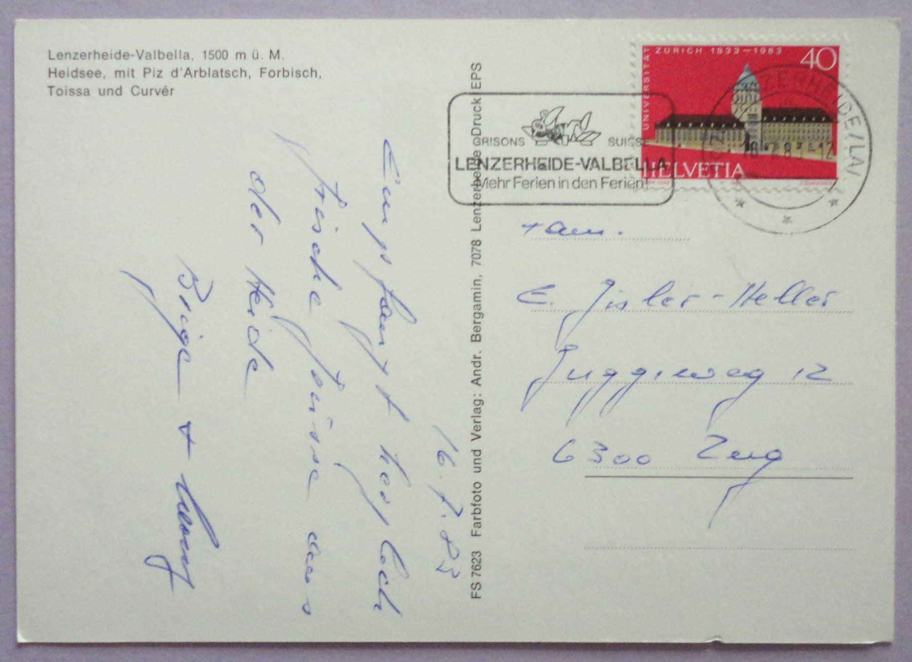 Cartoline postali: Lenzerheide-Valbella, 1500 m ü.M., Heidsee – Usato da Fétigny venduto da Billy2miny 1