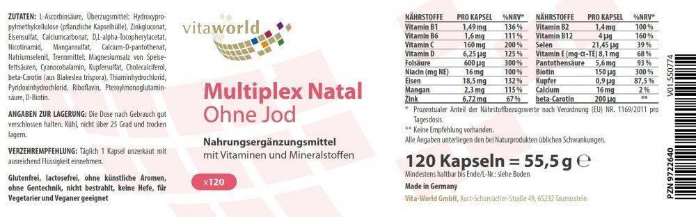 Alimentazione, Vitamine & Minerali: Multivitamin Natal ohne Jod 120 Kapseln – Nuovo e nell'imballaggio originale da Tiefenbach venduto da nhp-bedarf 1