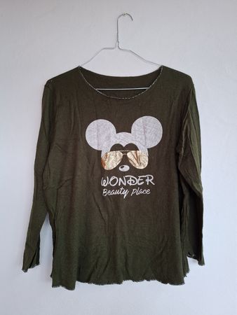 Damen Langarmshirt olivgrün Motivdruck guter Zustand