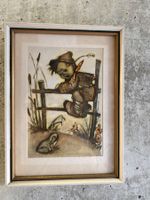 Hummel-Figur Junge mit Frosch, gerahmtes Bild, Vintage