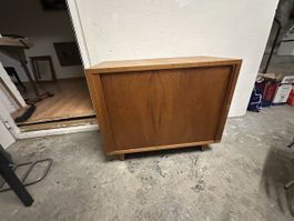 Mid-Century Rollfront-Sideboard / Archivschrank (Teak/Eiche)