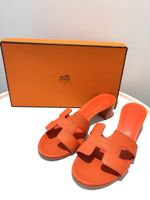 Hermes Oasis H Logo Sandals Orange Leather Size 35.5 
