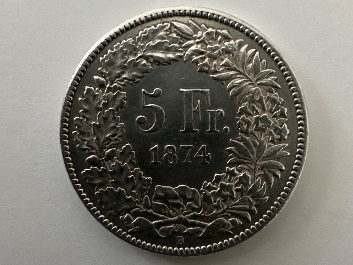 Alle Münzen: 5Fr 1874 B – Gebraucht aus Erlach von gubbe1
