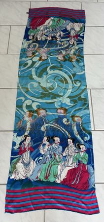 Scarf silk print women figures blue pink