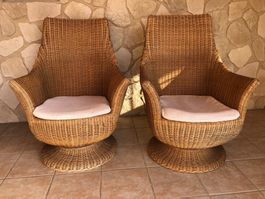 Dreh Stuhl Sessel Rattan Outdoor mit Federn z. leicht wippen