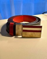 Bally Gürtel dunkel mit rot-weisser Metallschnalle