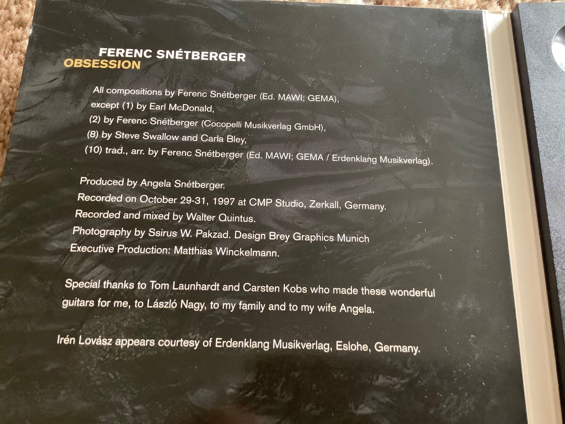 CD: Ferenc Snétberger * Obsession – Usato da herzogenbuchsee venduto da HIFIANER 3