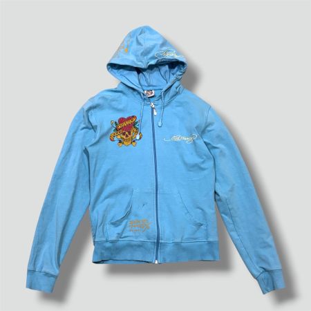 Ed hardy babyblue y2k rhinestones hoodie damen zip jacke