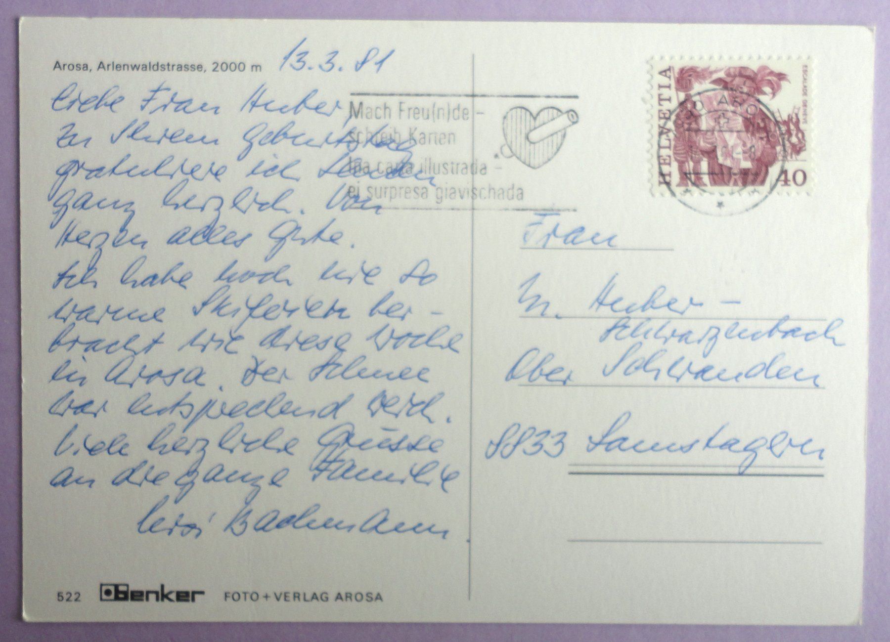 Cartoline postali: Arosa, Arlenwaldstrasse 2000 m – Usato da Fétigny venduto da Billy2miny 1