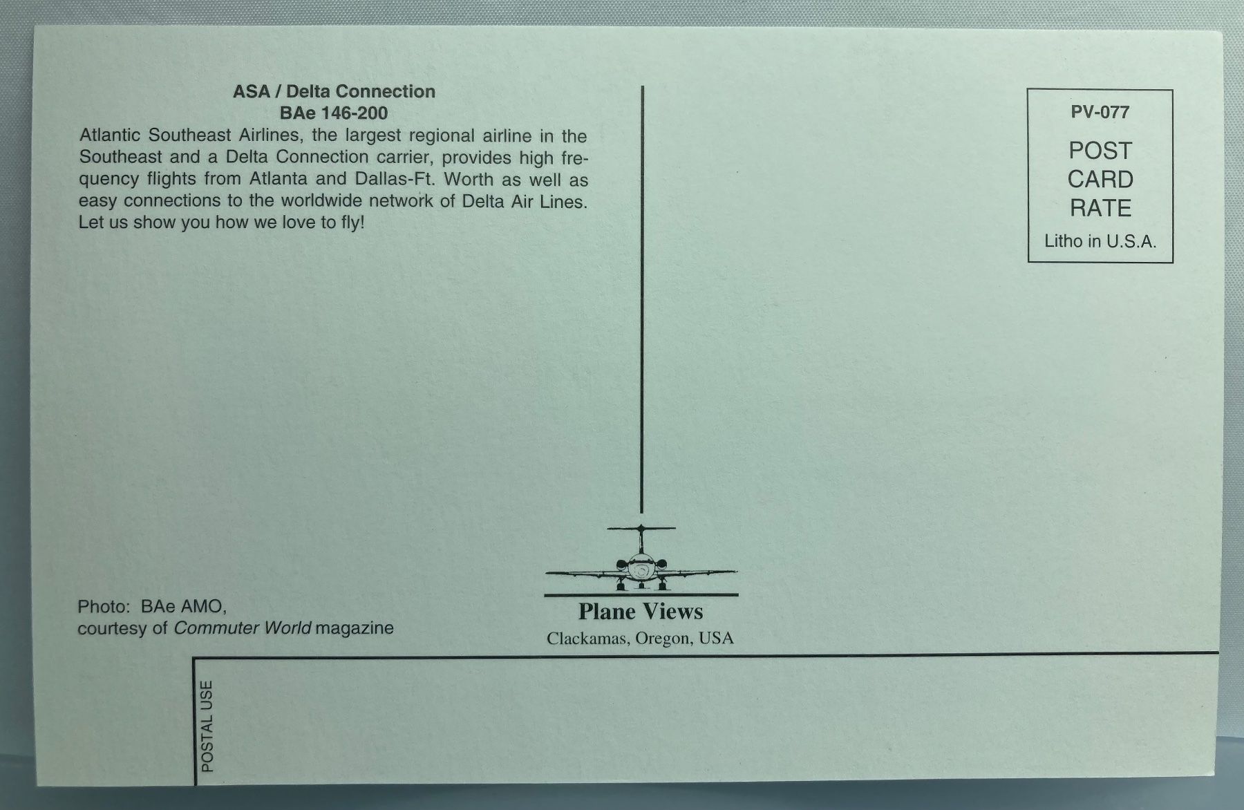 Cartoline postali: Postcard BAe 146-200 Delta Connection – Usato da Lugano venduto da sel_x7bg 1