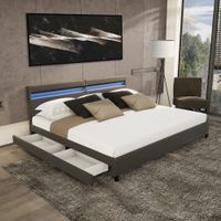 LED Bett NUBE mit Schubladen 200 x 200 cm - GRAU