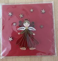 Weihnachtskarte Engel Quilling Technik rot neu