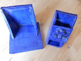 2x Keramik Buchstützen blau Anker Handarbeit Unikate