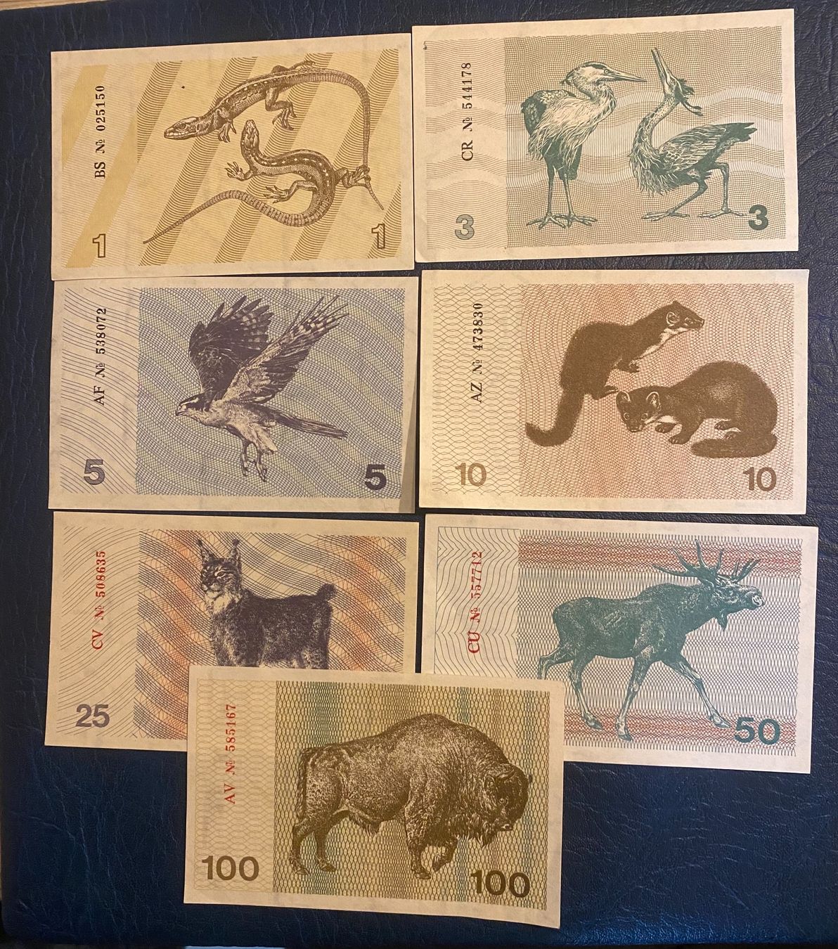 Banconote: LITUANIA SET COMPLETE  PICK.32b-38b 1991 – Usato da Dällikon venduto da Woldbanknoten 1