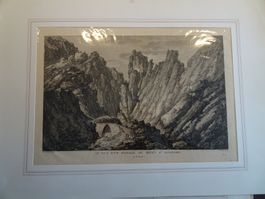 Brücke am Gotthardmassiv - antiker Stich