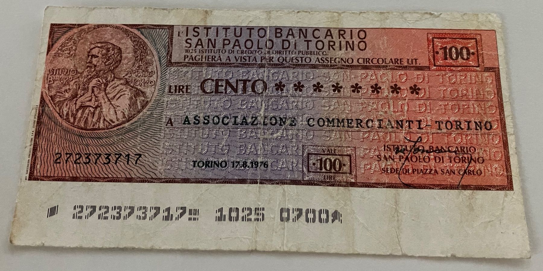 Banconote: Italien 100 Lire Scheck 1976 – Usato da Algetshausen venduto da Carrhard