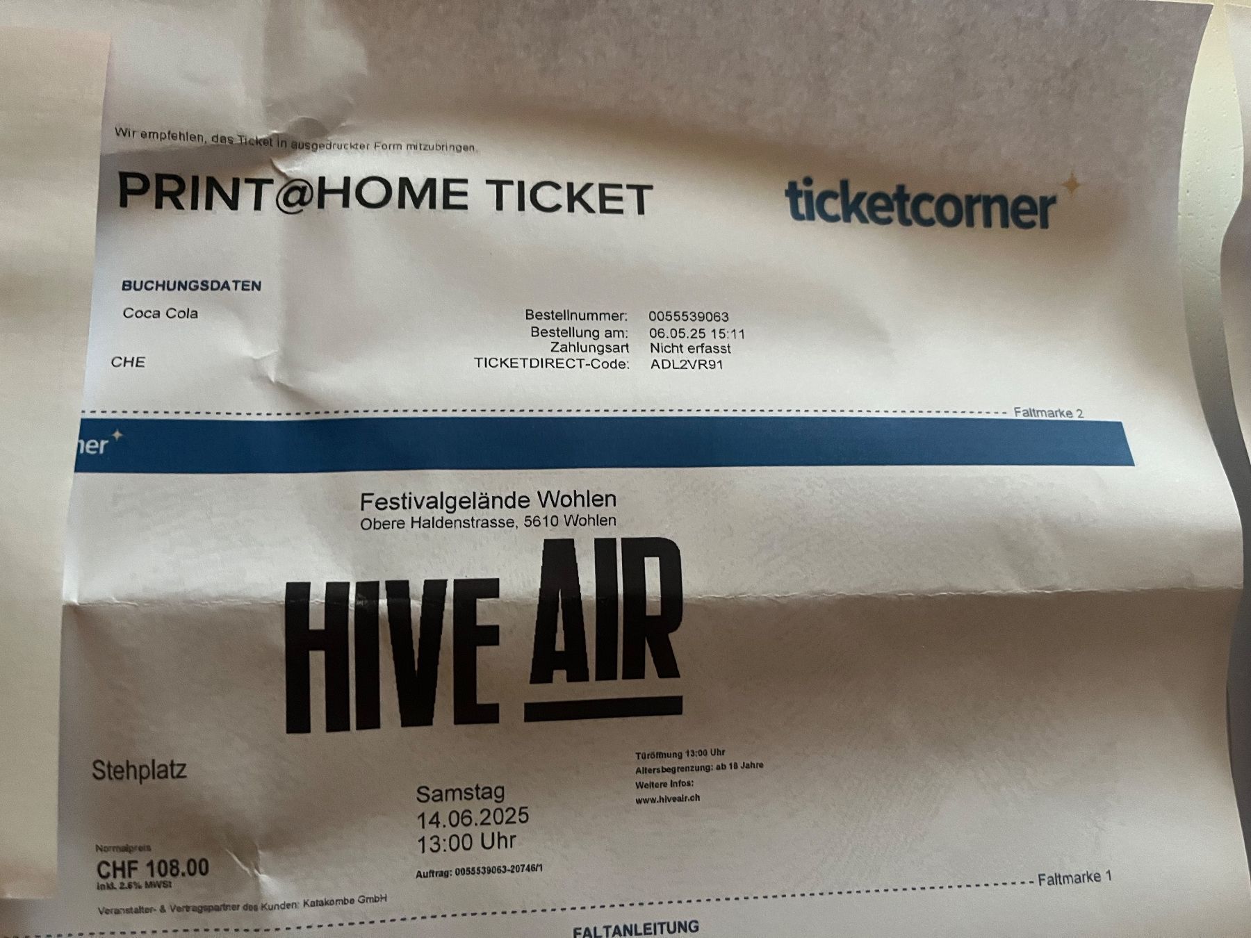 Tickets: 2 Tickets HIVE AIR WOHLEN 14.6.25 – Neu und originalverpackt aus Auenstein von  1