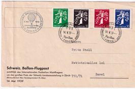 Ballonwettflug 14. Mai 1939, mit Landimarken schön frankiert