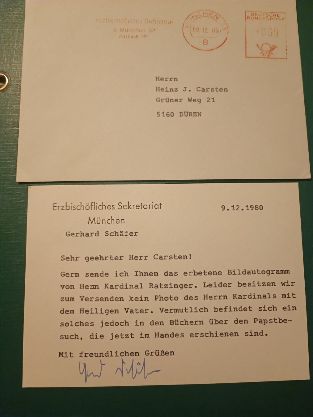 Autografi: Benedikt XVI / Joseph Ratzinger - handsigniert – Usato da Menziken venduto da Artographs 1