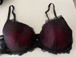 Beldona BH, Grösse 80C, bordeaux-schwarz mit Spitze