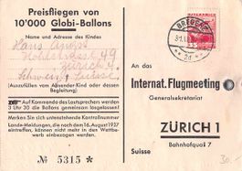 GLOBI Ballonflug vom FLUGMEETING Zürich 1937 BREGENZ