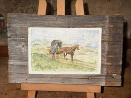 Ölgemälde von Theo Felix Pferdekutsche Altholzrahmen 