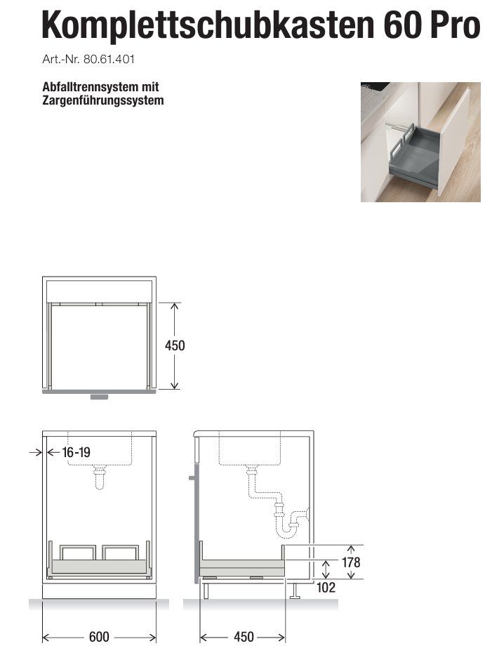 Müllex Cestini per rifiuti: 078 Müllex Abfallsystem Komplettschubkasten 60 Pro – Nuovo e nell'imballaggio originale da Derendingen venduto da Meisterstuecke 3