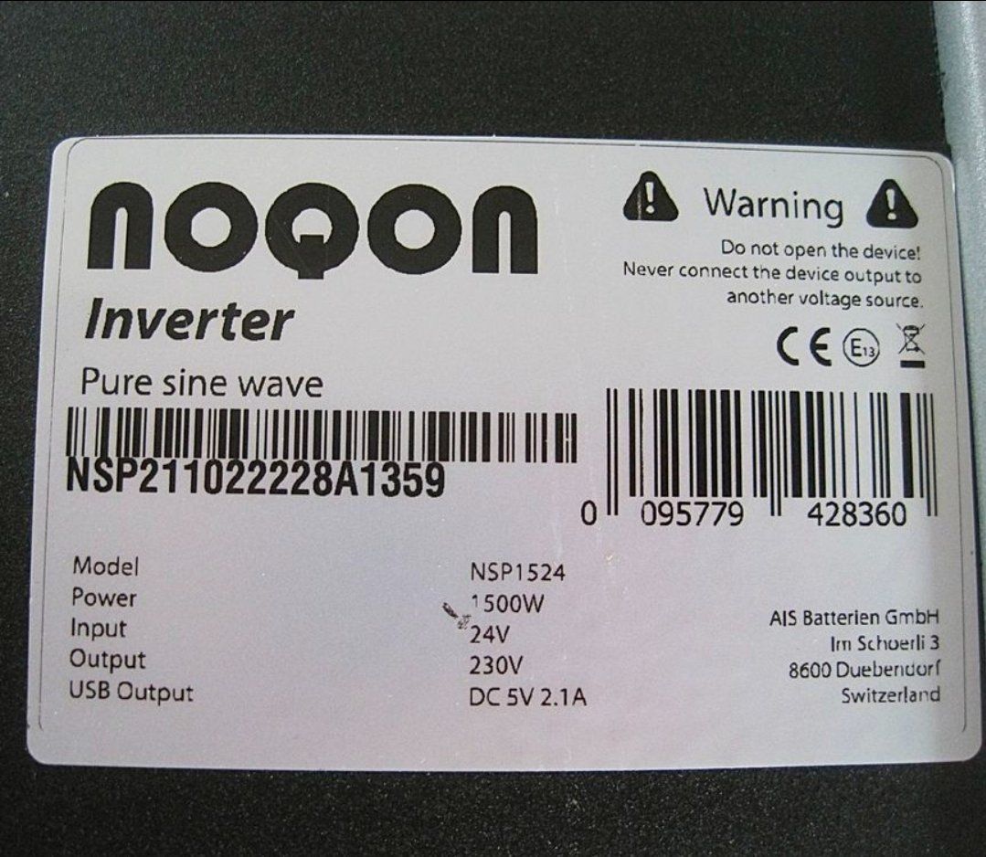 Wechselrichter: NOQON Wechselrichter NSP1524 – Gebraucht aus Birmensdorf ZH von noosestroke 2