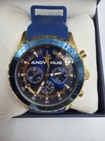 Andy Hug Chronograph Armbanduhr blau gold 45mm mit Box