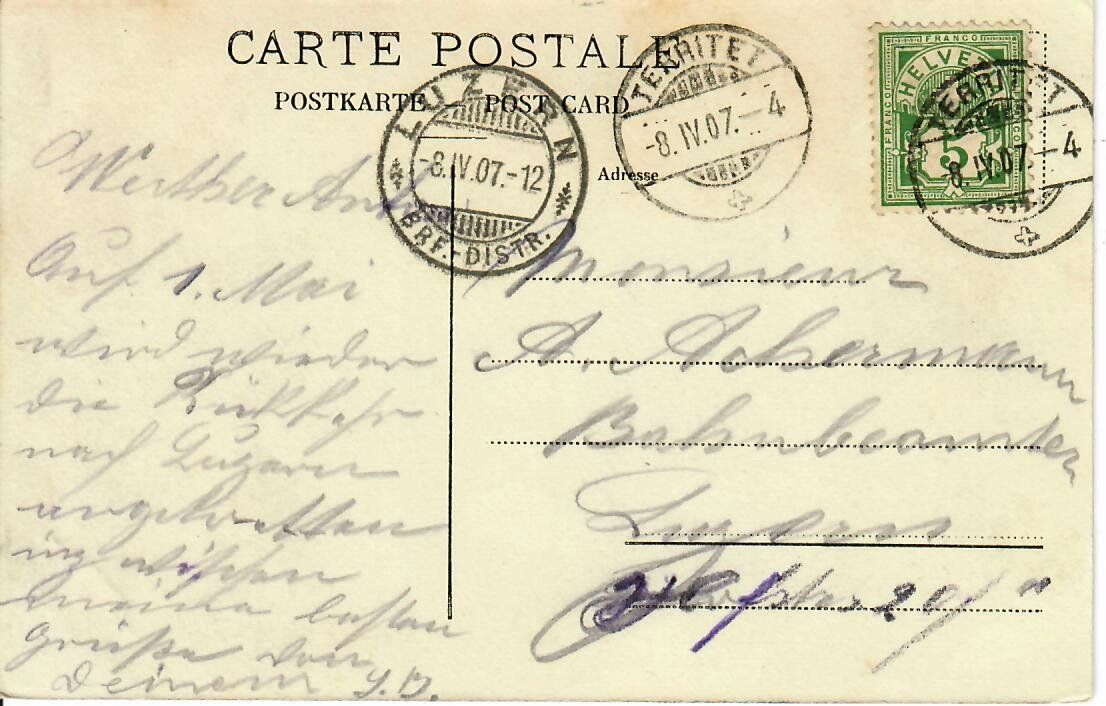 Ansichtskarten: Mont - Fleuri 1907 – Gebraucht aus Hochdorf von Ziegel-16 1
